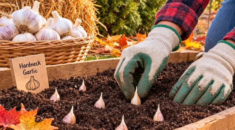 Planting garlic cloves in a raised bed in fall in Ontario